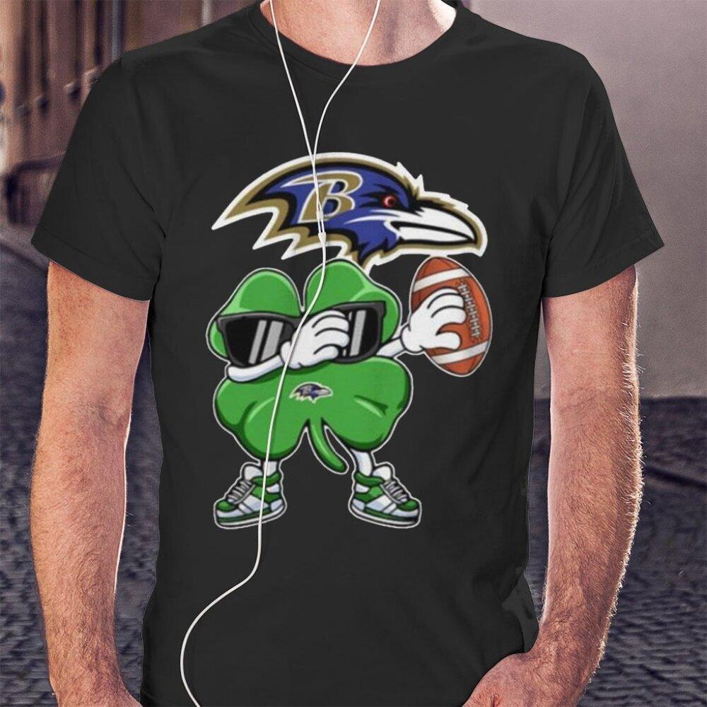 Dabbing Four Leaf Clover Ravens St Patricks Day Football Graphic TShirt Nfl Tee